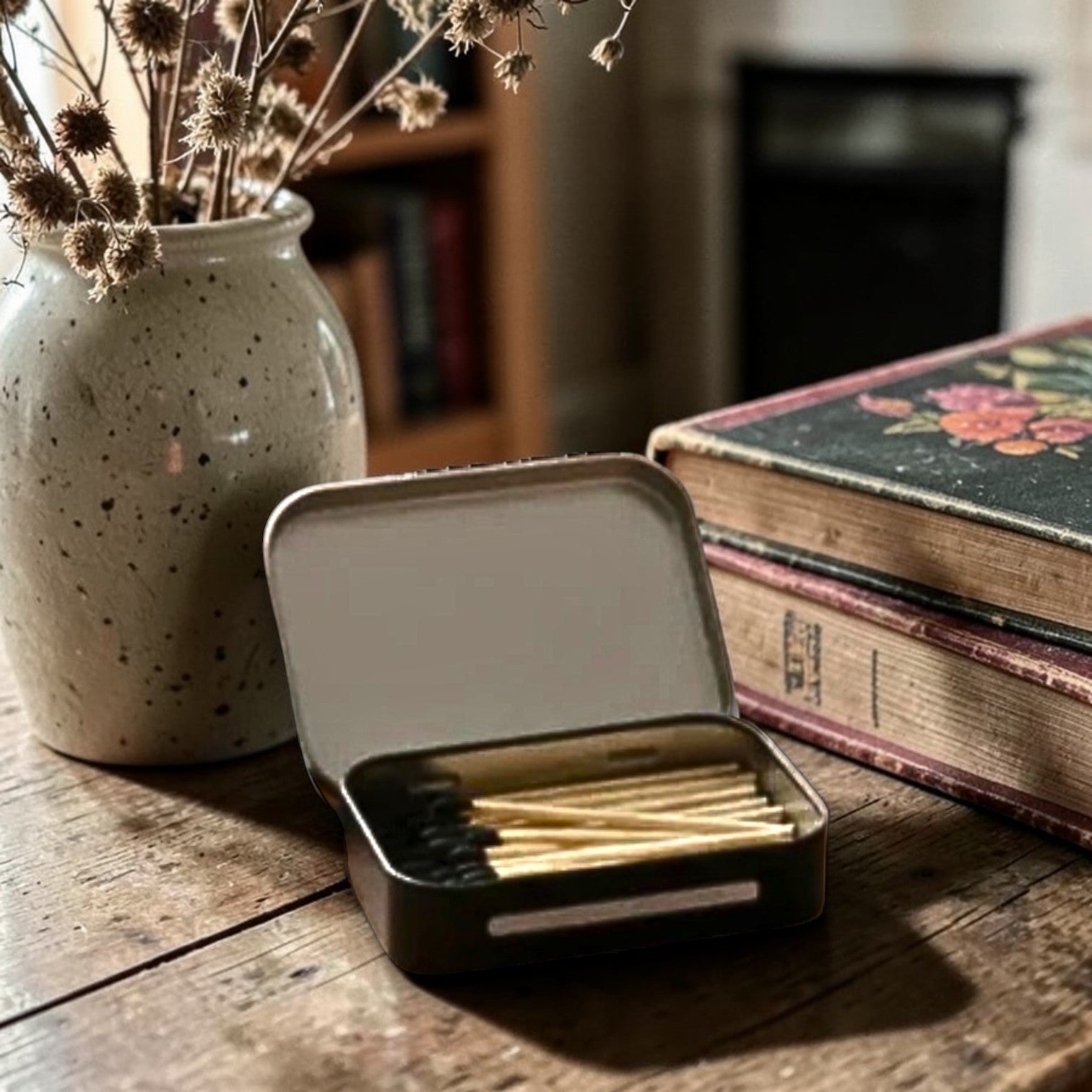 Wooden Matches with Reusable Metal Tin
