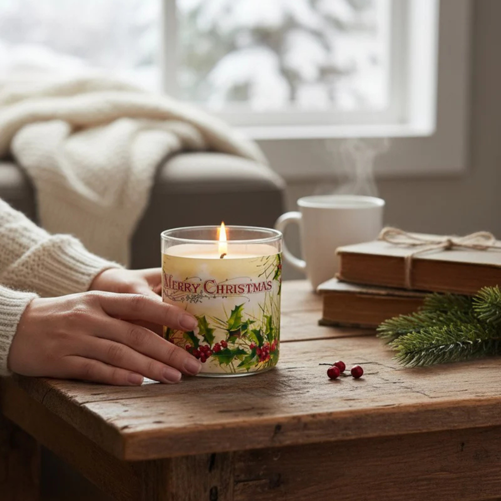 Christmas Greetings - Luxury Coconut Apricot Wax Candle – 8.5 oz