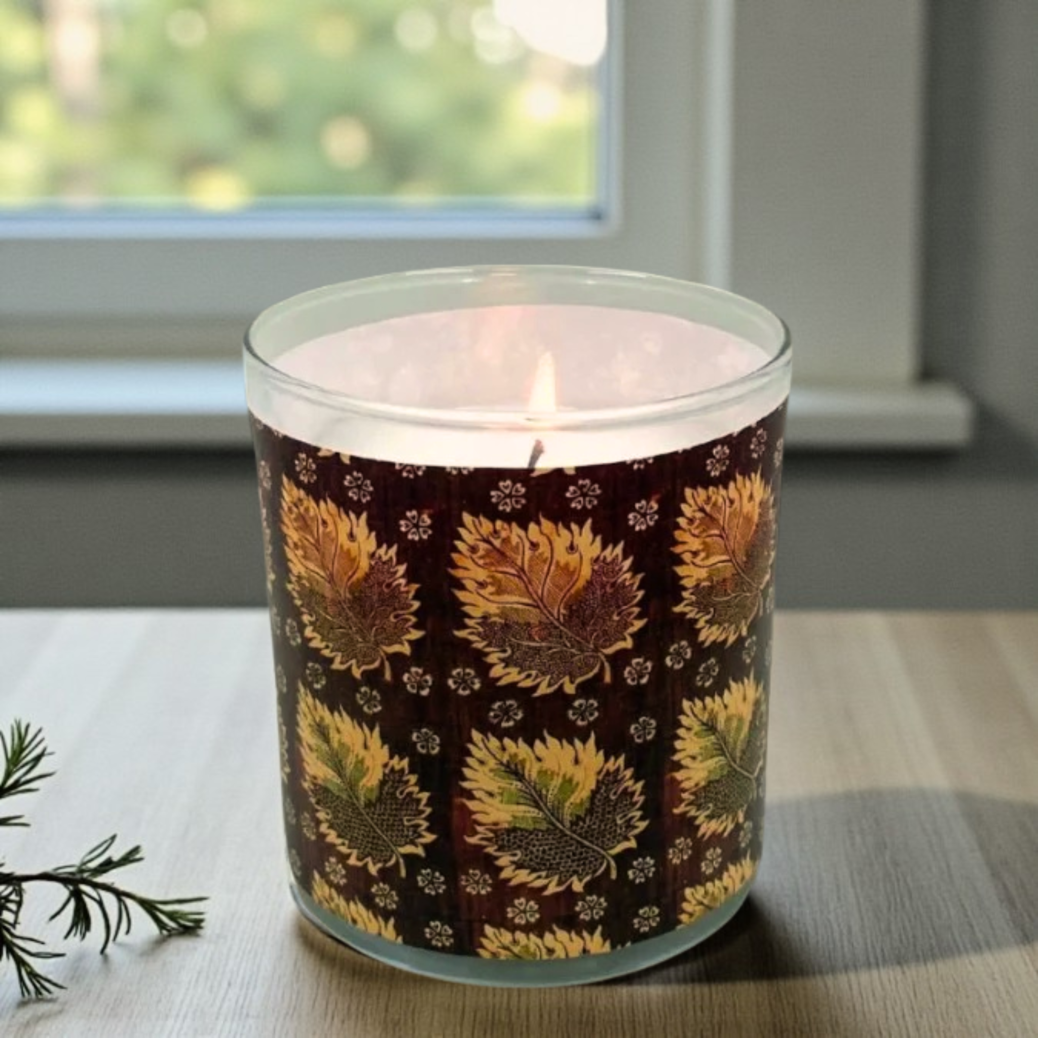 Woodland Gold – Eco-Luxe Scented Candle | Coconut Apricot Wax | Vintage Textile Artwork Retro Design