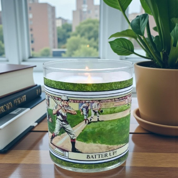 Batter Up! – Eco-Luxe Scented Candle | Coconut Apricot Wax | Vintage Advertising Artwork Retro Design