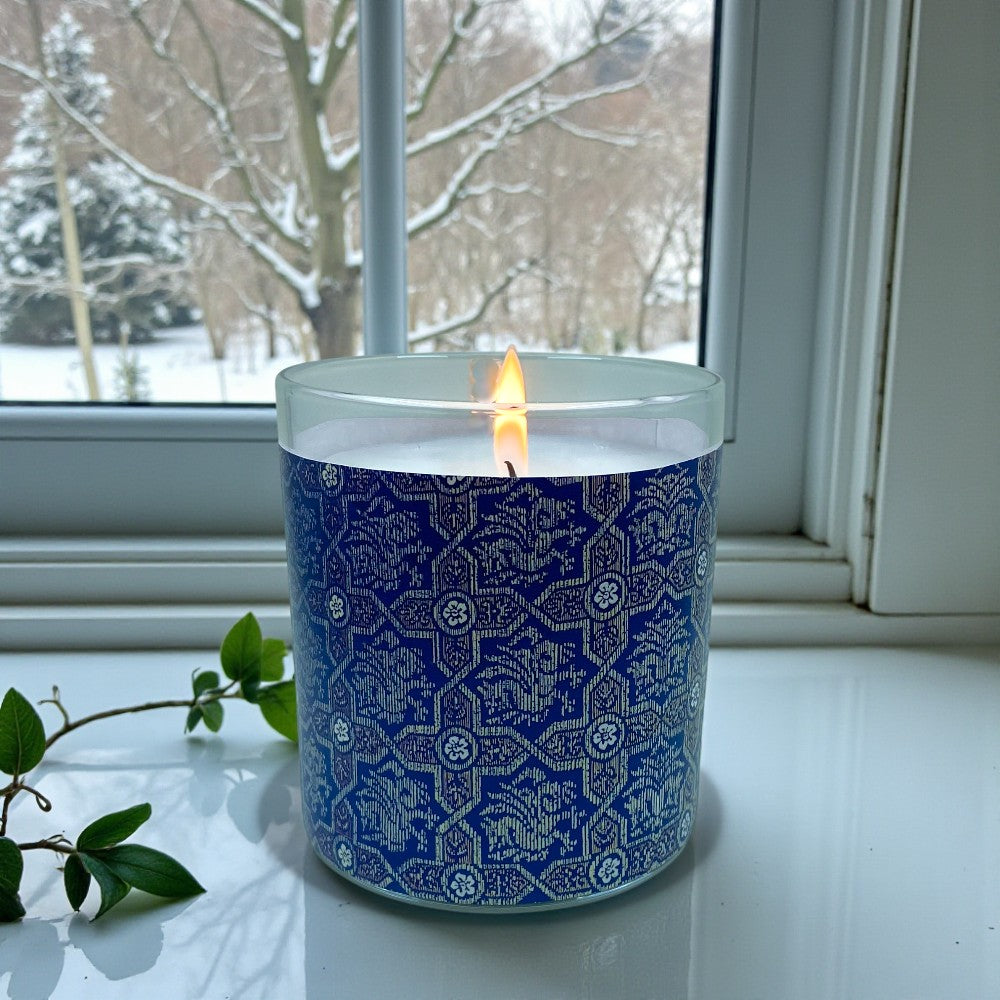 Indigo Empire – Eco-Luxe Scented Candle | Coconut Apricot Wax | Vintage Gilded Age Era Artwork Retro Design