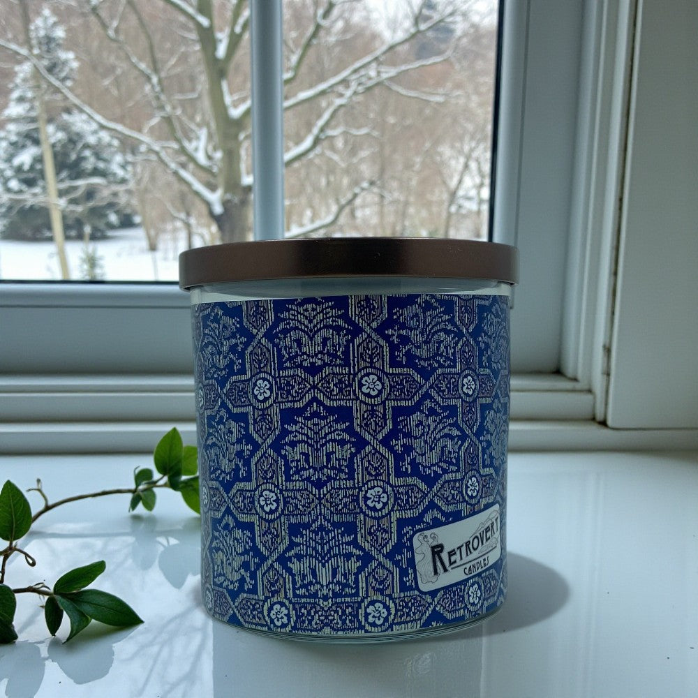 Indigo Empire – Eco-Luxe Scented Candle | Coconut Apricot Wax | Vintage Gilded Age Era Artwork Retro Design