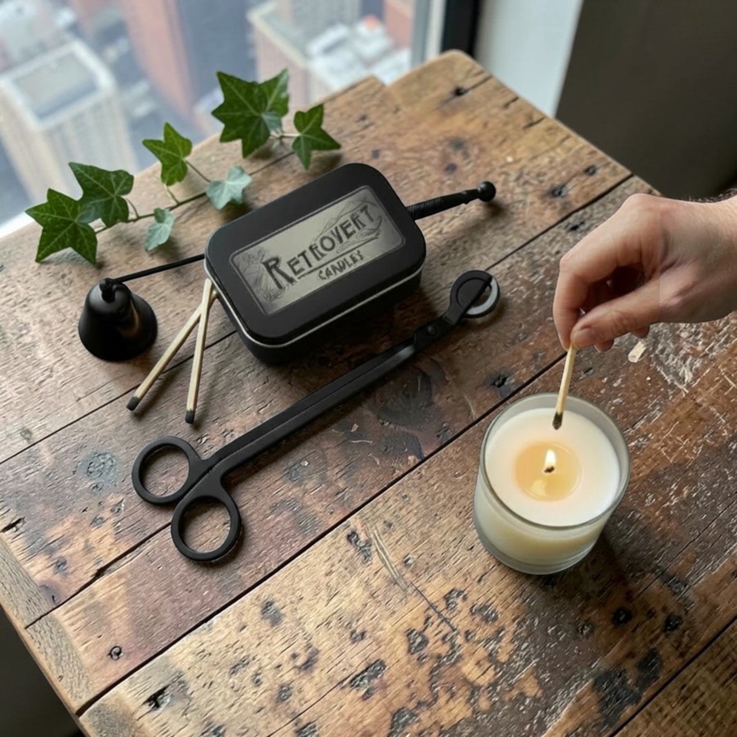 Candle Care Kit with Wick Trimmer, Snuffer & Wooden Match Tin