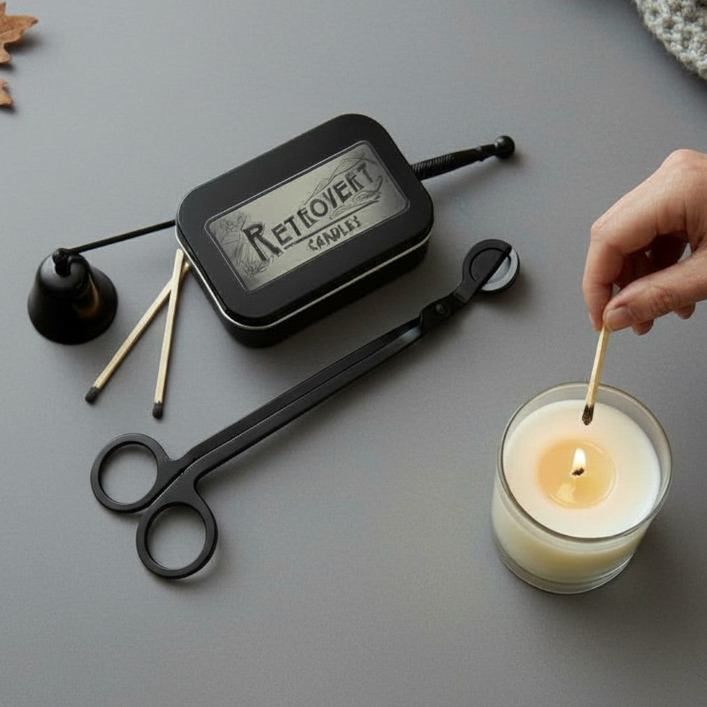 Retrovert Candles Candle Care Kit | Wick Trimmer, Snuffer & Tin with Wood Matches