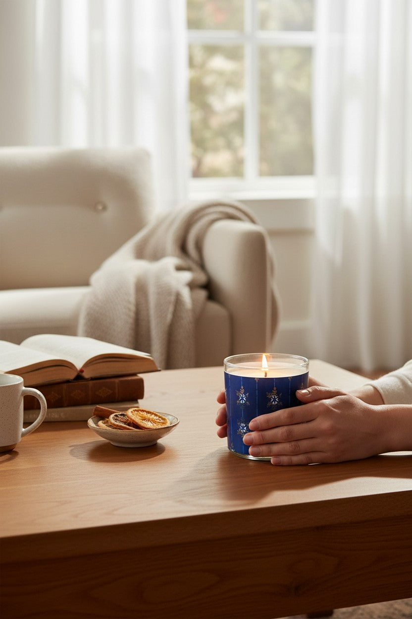 Winter Snowfall - Eco-Luxe Scented Candle | Coconut Apricot Wax | Vintage Japanese Woodblock Print Artwork Retro Design