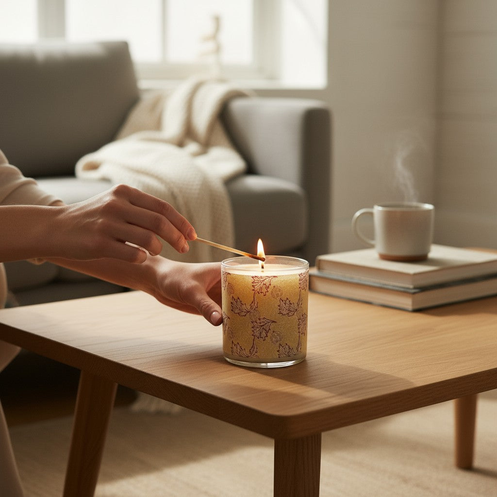 Autumn & Apples – Eco-Luxe Scented Candle | Coconut Apricot Wax | Vintage Arts & Crafts Artwork Retro Design