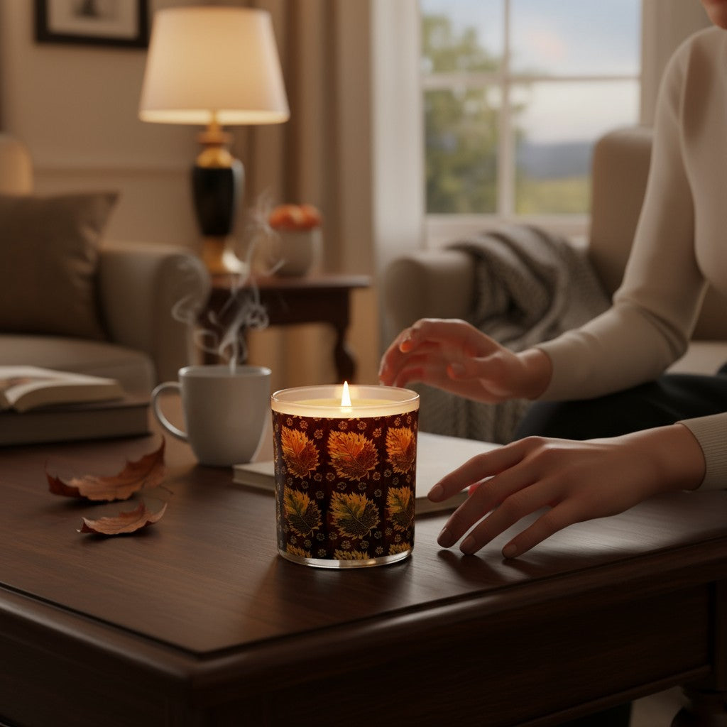 Woodland Gold – Eco-Luxe Scented Candle | Coconut Apricot Wax | Vintage Textile Artwork Retro Design