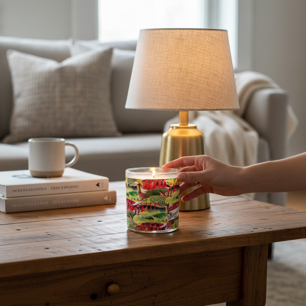 Frolicking Fish– Eco-Luxe Scented Candle | Coconut Apricot Wax | Vintage Artwork Retro Design