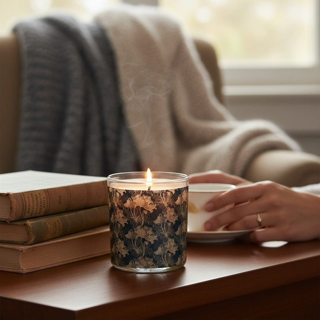 Golden Grove – Eco-Luxe Scented Candle | Coconut Apricot Wax | Vintage Arts & Crafts Artwork Retro Design