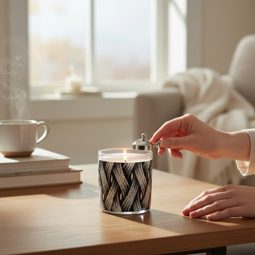 Woven Noir - Luxury Coconut Apricot Wax Candle – 8.5 oz