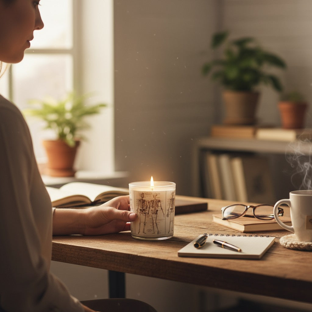 Bonefire – Eco-Luxe Scented Candle | Coconut Apricot Wax | Vintage Anatomical Halloween Artwork Retro Design