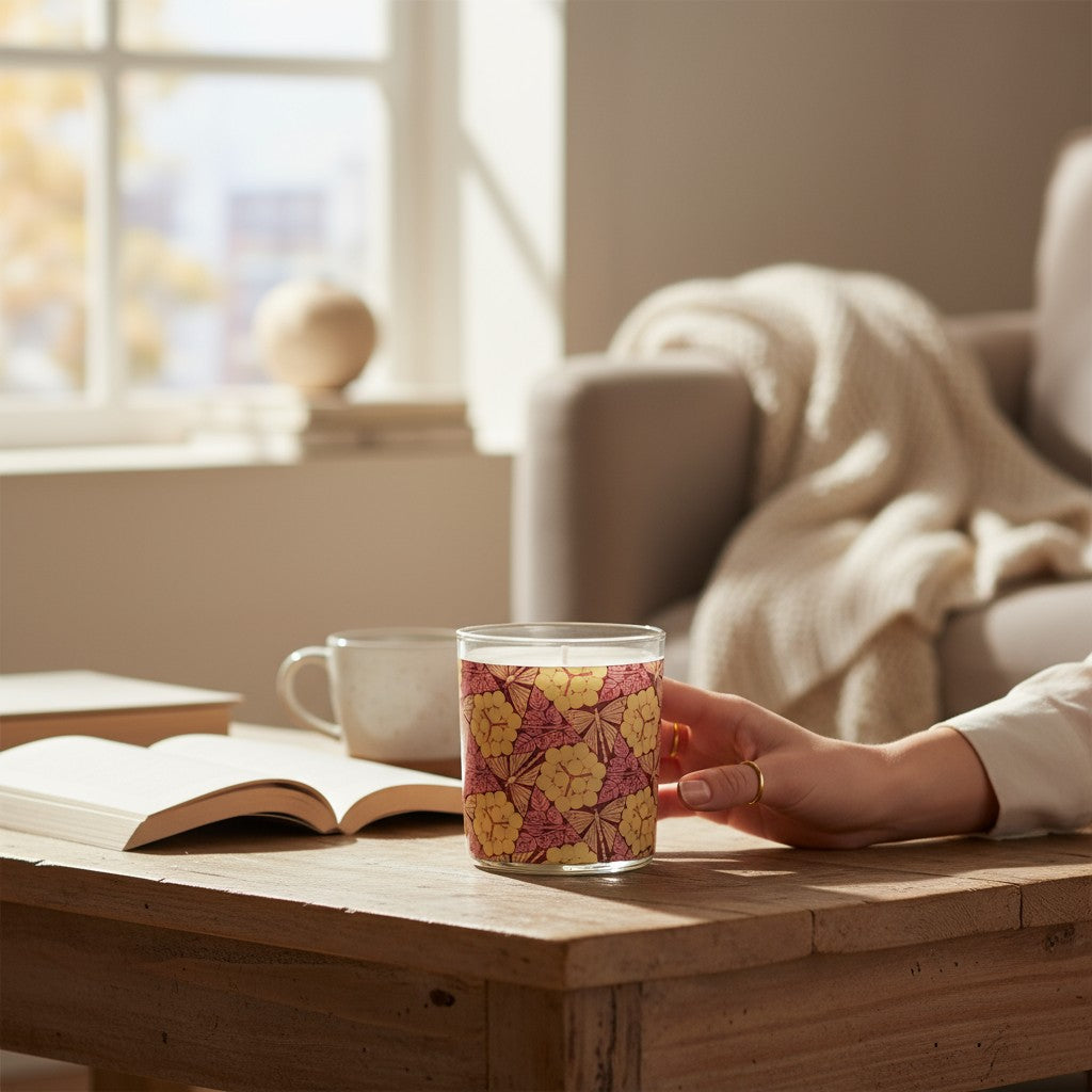 Flutter & Foliage – Eco-Luxe Scented Candle | Coconut Apricot Wax | Art Deco Art Nouveau Vintage Artwork Retro Design