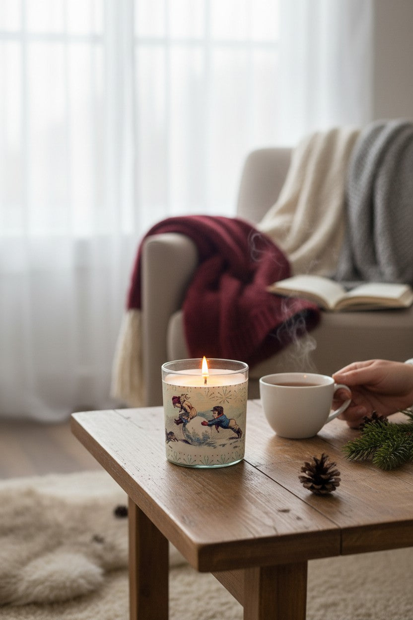 Snowday – Eco-Luxe Scented Candle | Coconut Apricot Wax | Vintage Holiday Artwork Retro Design