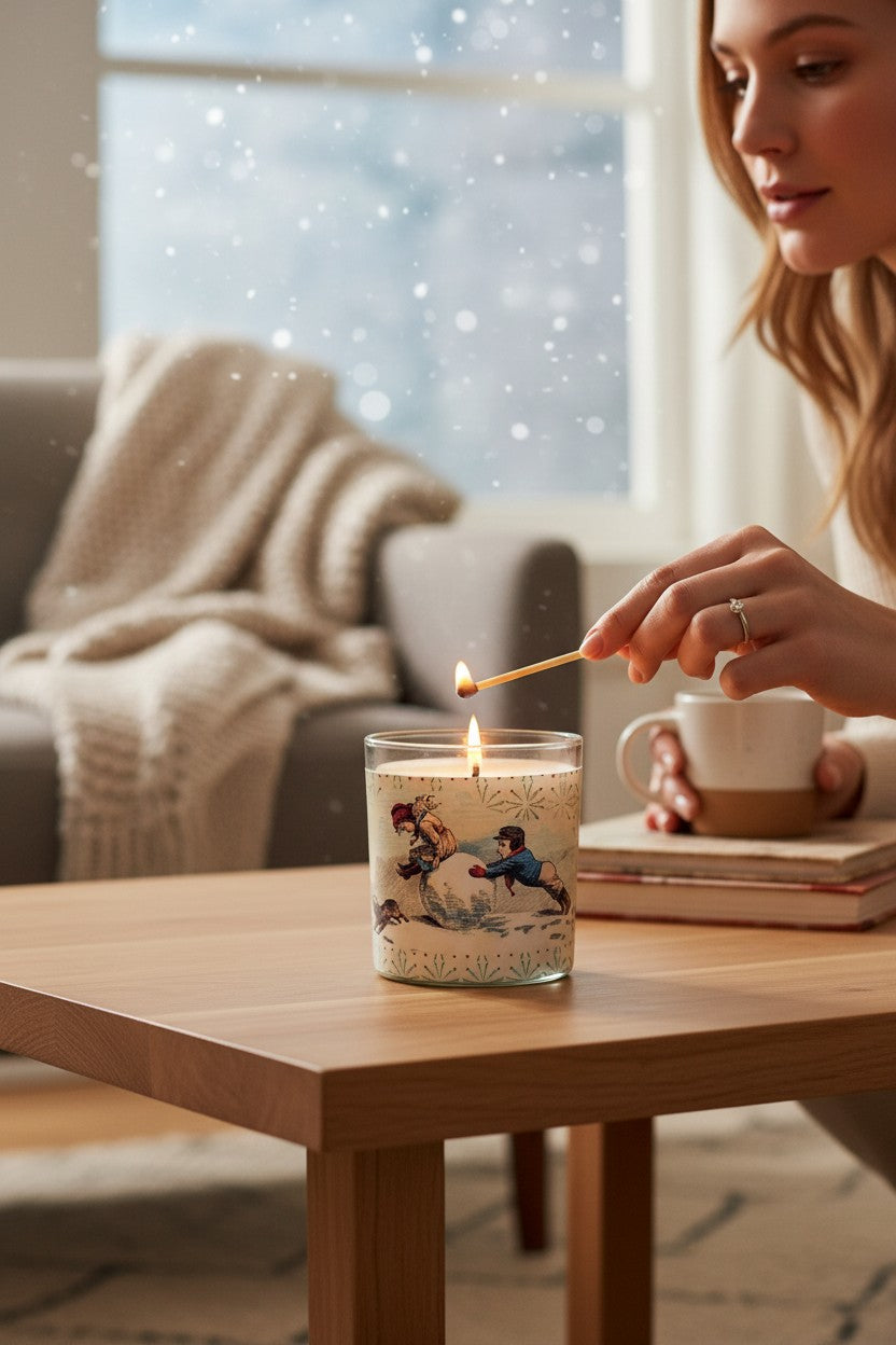 Snowday – Eco-Luxe Scented Candle | Coconut Apricot Wax | Vintage Holiday Artwork Retro Design