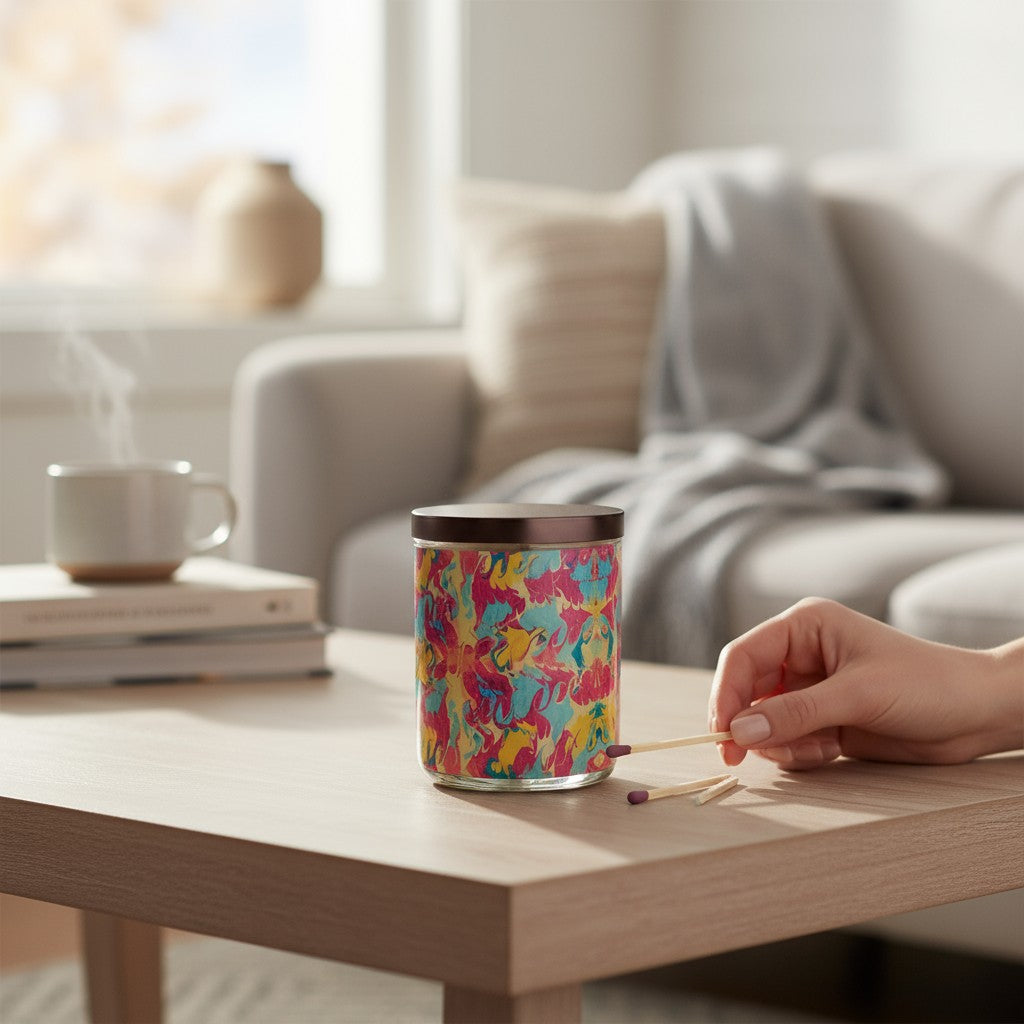 Sunlit Swirl – Eco-Luxe Scented Candle | Coconut Apricot Wax | Vintage Artwork Retro Design