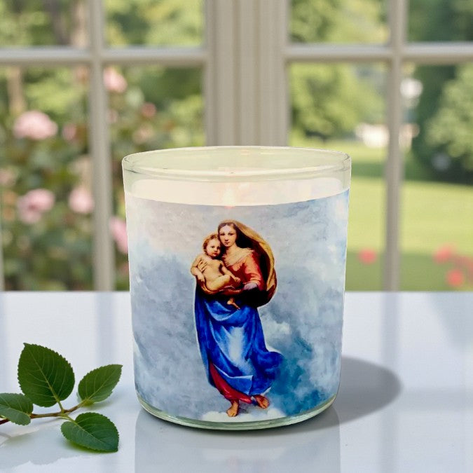 Sistine Madonna – Eco-Luxe Scented Candle | Coconut Apricot Wax | Religious Vintage Artwork Retro Design