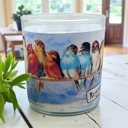 Feathered Friends - 1800's Artwork Retro Design Scented Candle Coconut Apricot Wax Eco-Luxe
