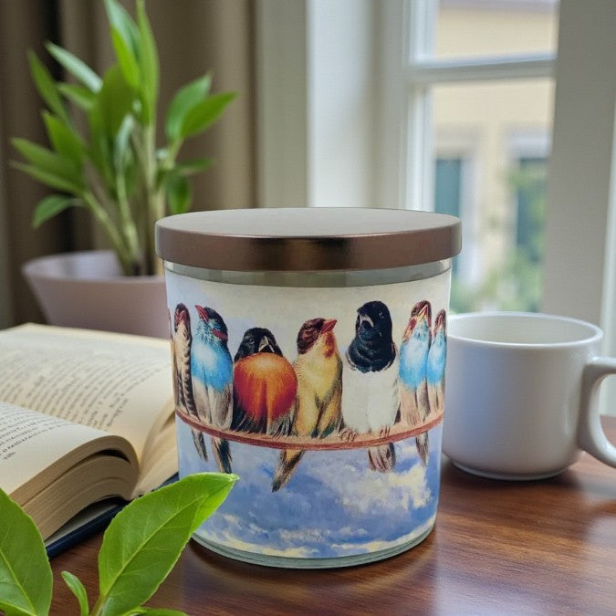 Feathered Friends – Eco-Luxe Scented Candle | Coconut Apricot Wax | Vintage Artwork Retro Design
