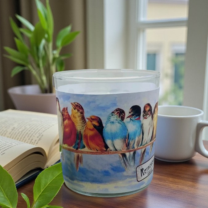 Feathered Friends – Eco-Luxe Scented Candle | Coconut Apricot Wax | Vintage Artwork Retro Design