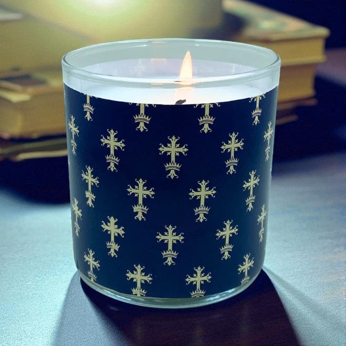 Golden Glory- Religious Retro Design Scented Candle Coconut Apricot Wax Eco-Luxe