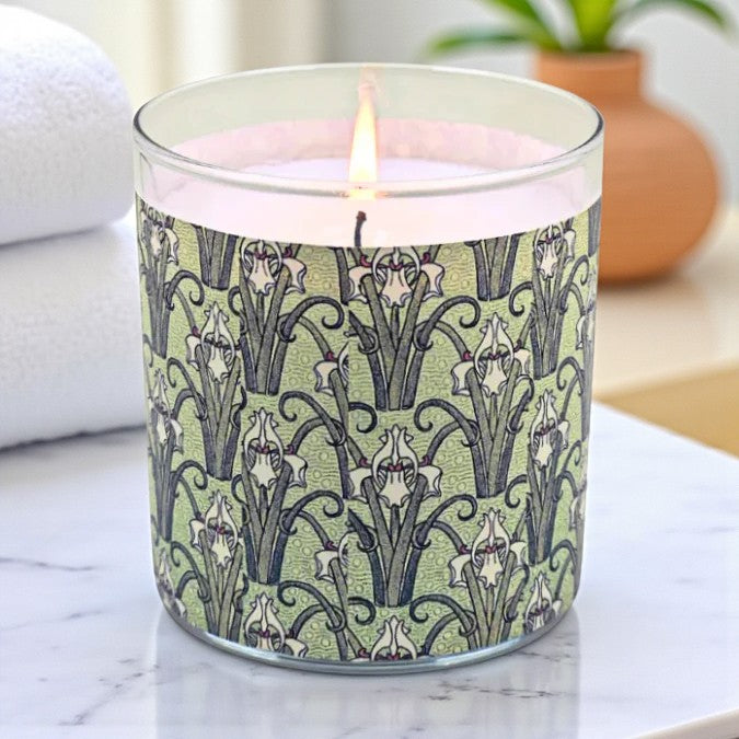 Springtime Irises - Art Deco Art Nouveau Era Retro Design Scented Candle Coconut Apricot Wax Eco-Luxe