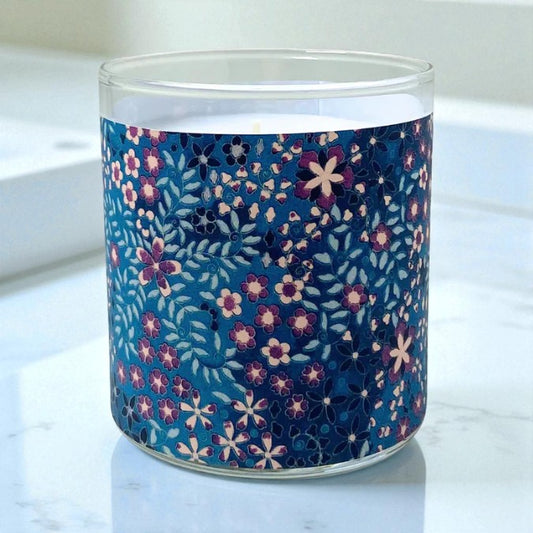 Japanese Blossoms - Vintage Block Print Artwork Retro Design Scented Candle Coconut Apricot Wax Eco-Luxe