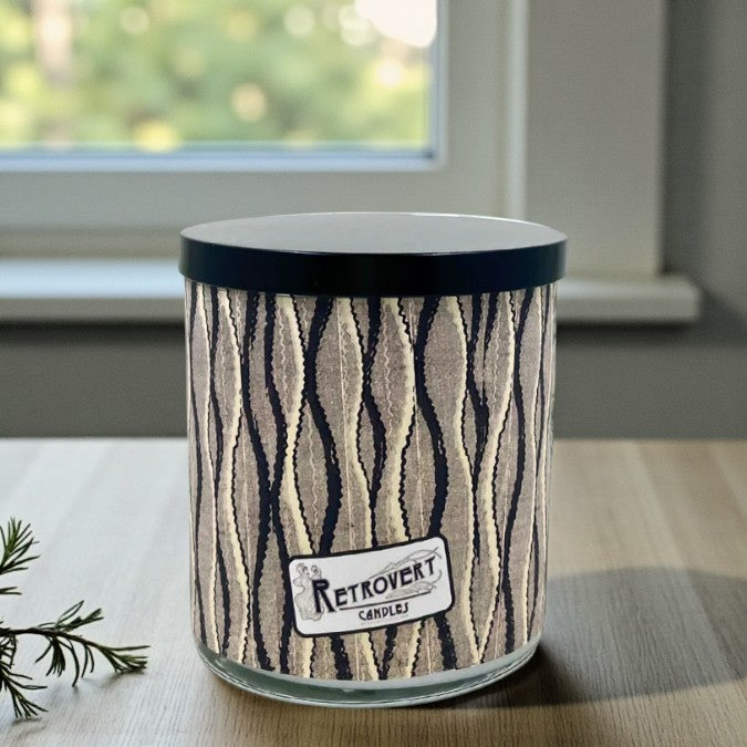 Ember Waves – Eco-Luxe Scented Candle | Coconut Apricot Wax | Vintage Wood Block Artwork Retro Design