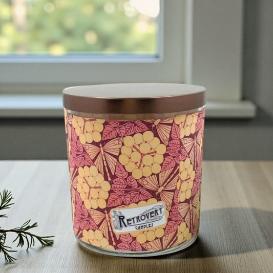 Flutter & Foliage – Eco-Luxe Scented Candle | Coconut Apricot Wax | Art Deco Art Nouveau Vintage Artwork Retro Design