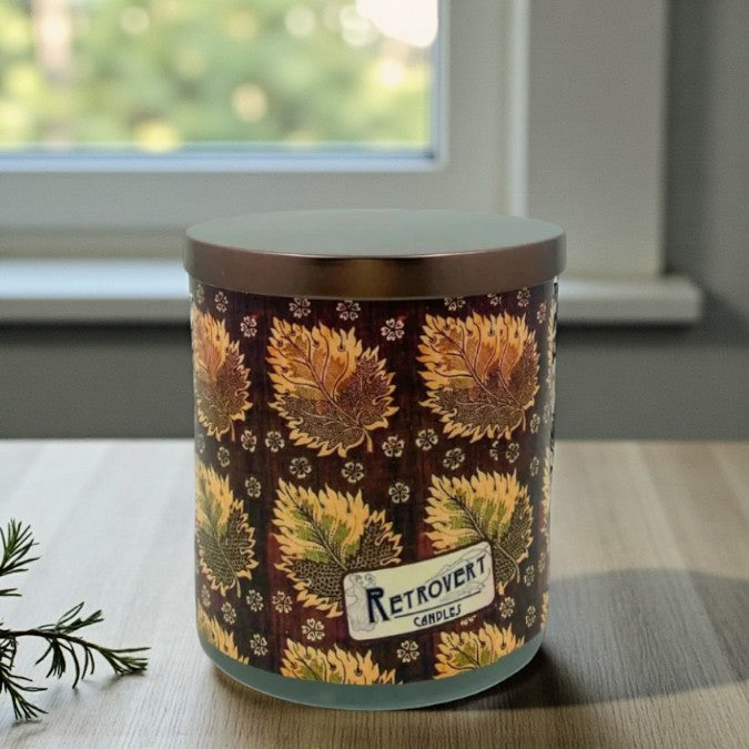 Woodland Gold – Eco-Luxe Scented Candle | Coconut Apricot Wax | Vintage Textile Artwork Retro Design