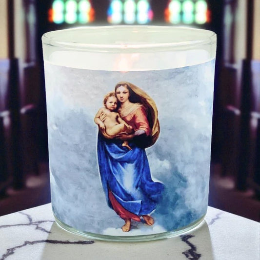 Sistine Madonna- Religious Retro Design Scented Candle Coconut Apricot Wax Eco-Luxe
