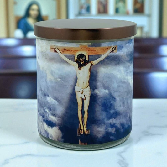 Light in the Darkness- Religious Retro Design Scented Candle Coconut Apricot Wax Eco-Luxe