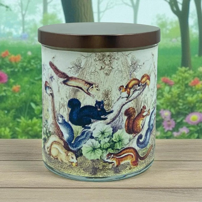 Squirrel Buddies - 1800's Artwork Retro Design Scented Candle Coconut Apricot Wax Eco-Luxe
