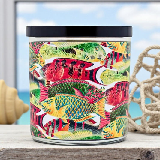 Frolicking Fish - 1800's Artwork Retro Design Scented Candle Coconut Apricot Wax Eco-Luxe
