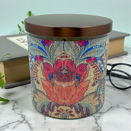 Timeless Tapestry - 1900's Textile Art Retro Design Scented Candle Coconut Apricot Wax Eco-Luxe