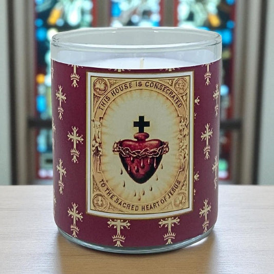 Sacred Heart- Religious Retro Design Scented Candle Coconut Apricot Wax Eco-Luxe