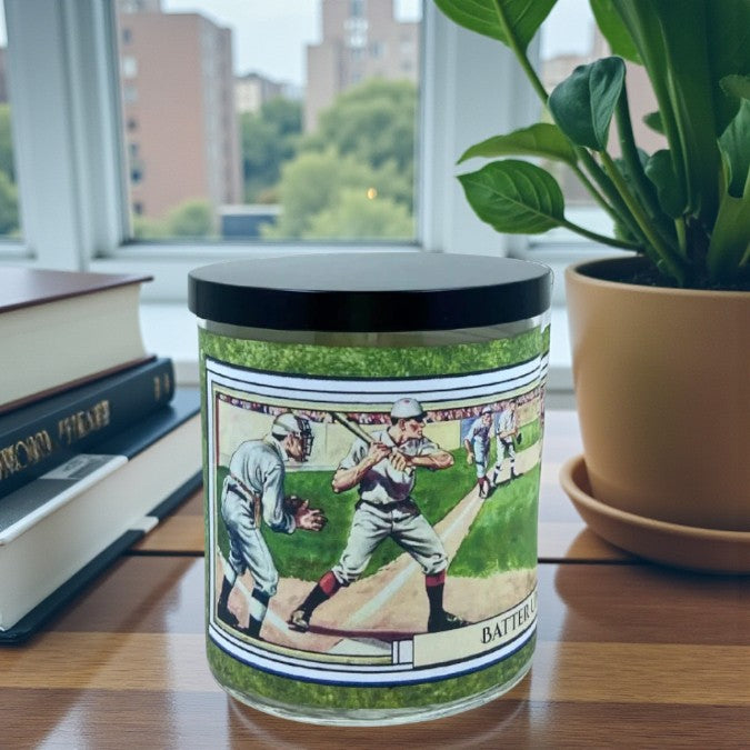 Batter Up! – Eco-Luxe Scented Candle | Coconut Apricot Wax | Vintage Advertising Artwork Retro Design