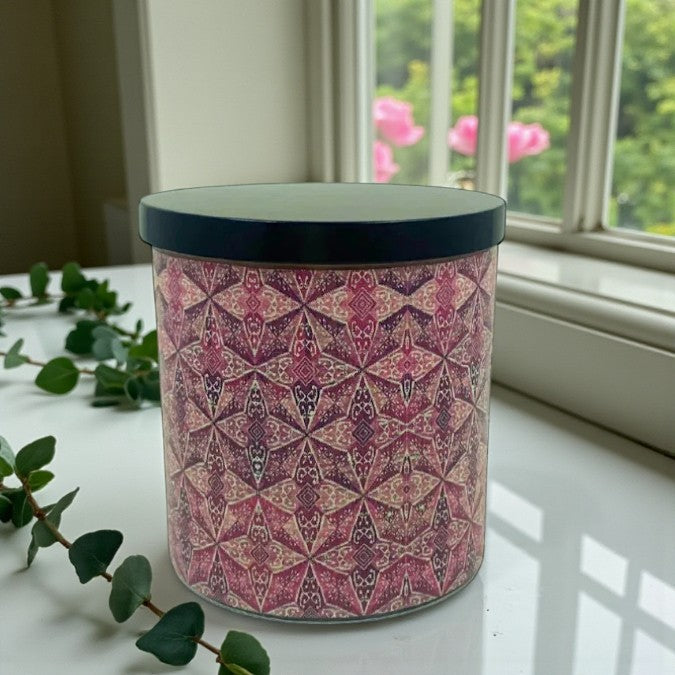 Starlit Rose – Eco-Luxe Scented Candle | Coconut Apricot Wax | Vintage Textile Artwork Retro Design
