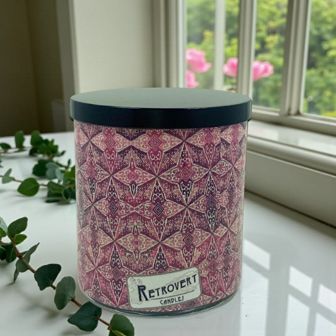 Starlit Rose – Eco-Luxe Scented Candle | Coconut Apricot Wax | Vintage Textile Artwork Retro Design