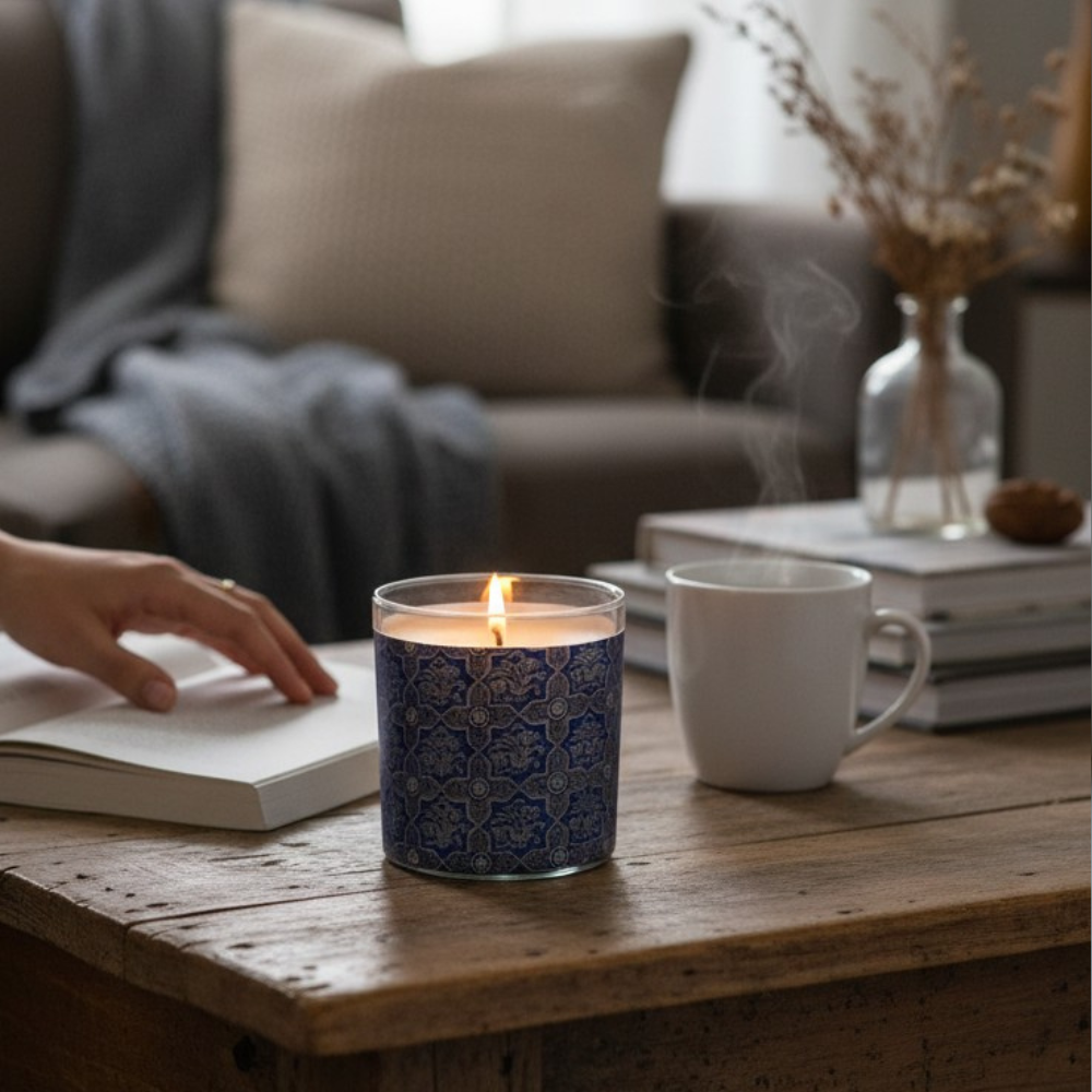 Indigo Empire – Eco-Luxe Scented Candle | Coconut Apricot Wax | Vintage Gilded Age Era Artwork Retro Design