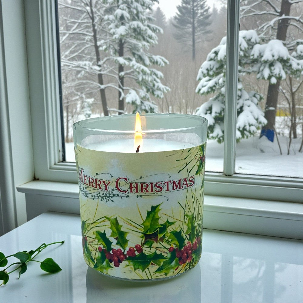 Christmas Greetings - Eco-Luxe Scented Candle | Coconut Apricot Wax | Vintage Christmas Card Artwork Retro Design