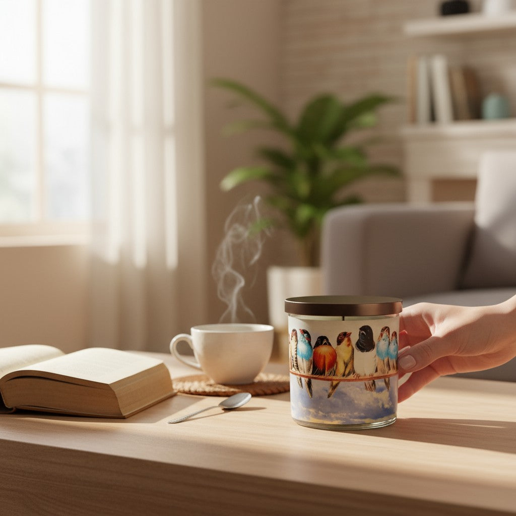 Feathered Friends – Eco-Luxe Scented Candle | Coconut Apricot Wax | Vintage Artwork Retro Design