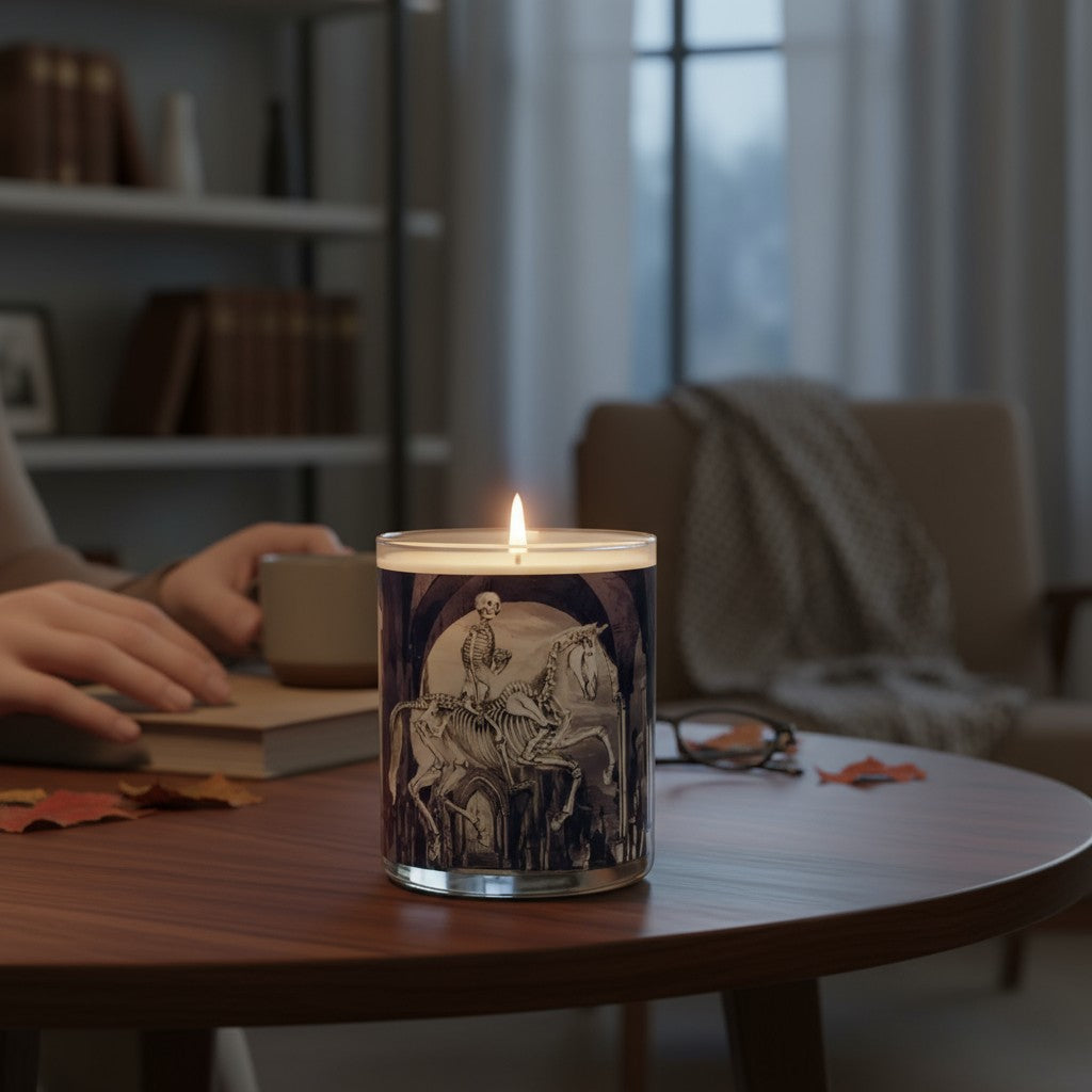 Midnight Rider– Eco-Luxe Scented Candle | Coconut Apricot Wax | Vintage Halloween Artwork Retro Design