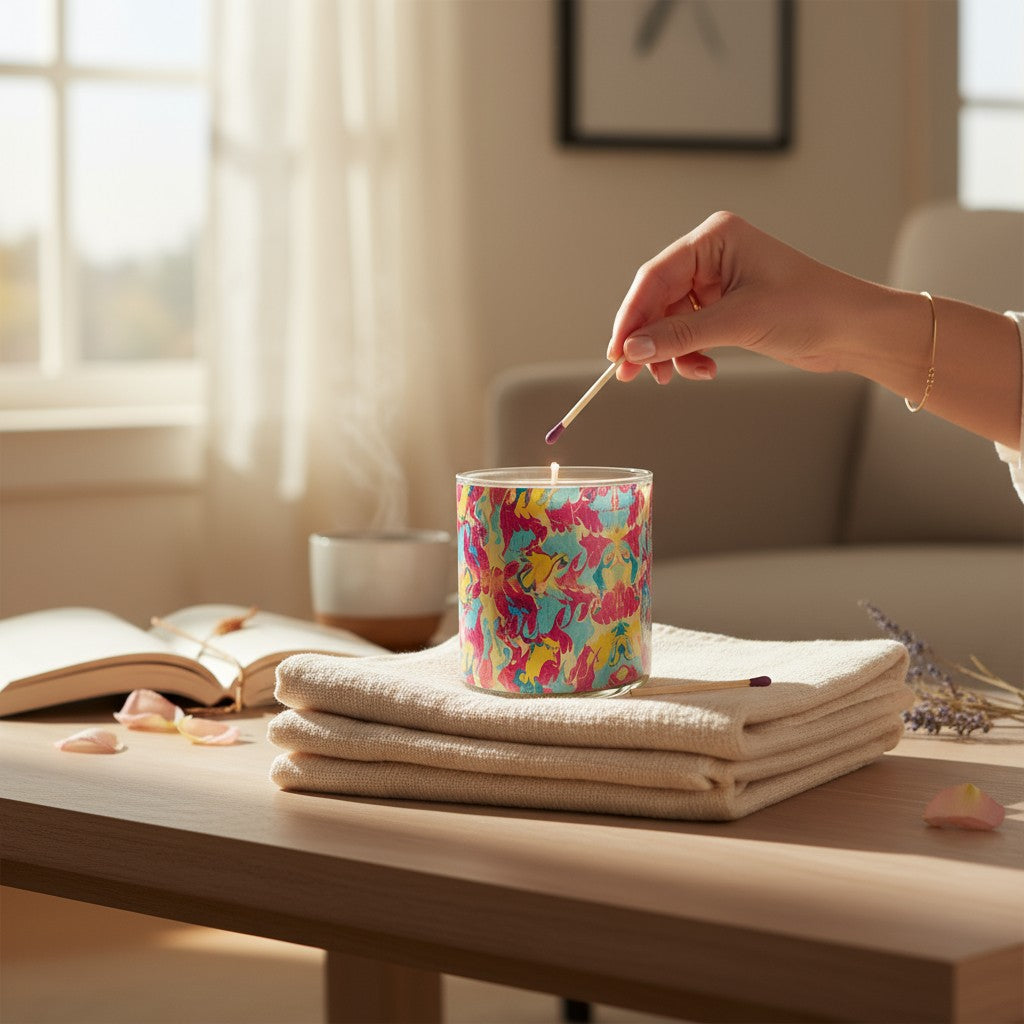 Sunlit Swirl – Eco-Luxe Scented Candle | Coconut Apricot Wax | Vintage Artwork Retro Design