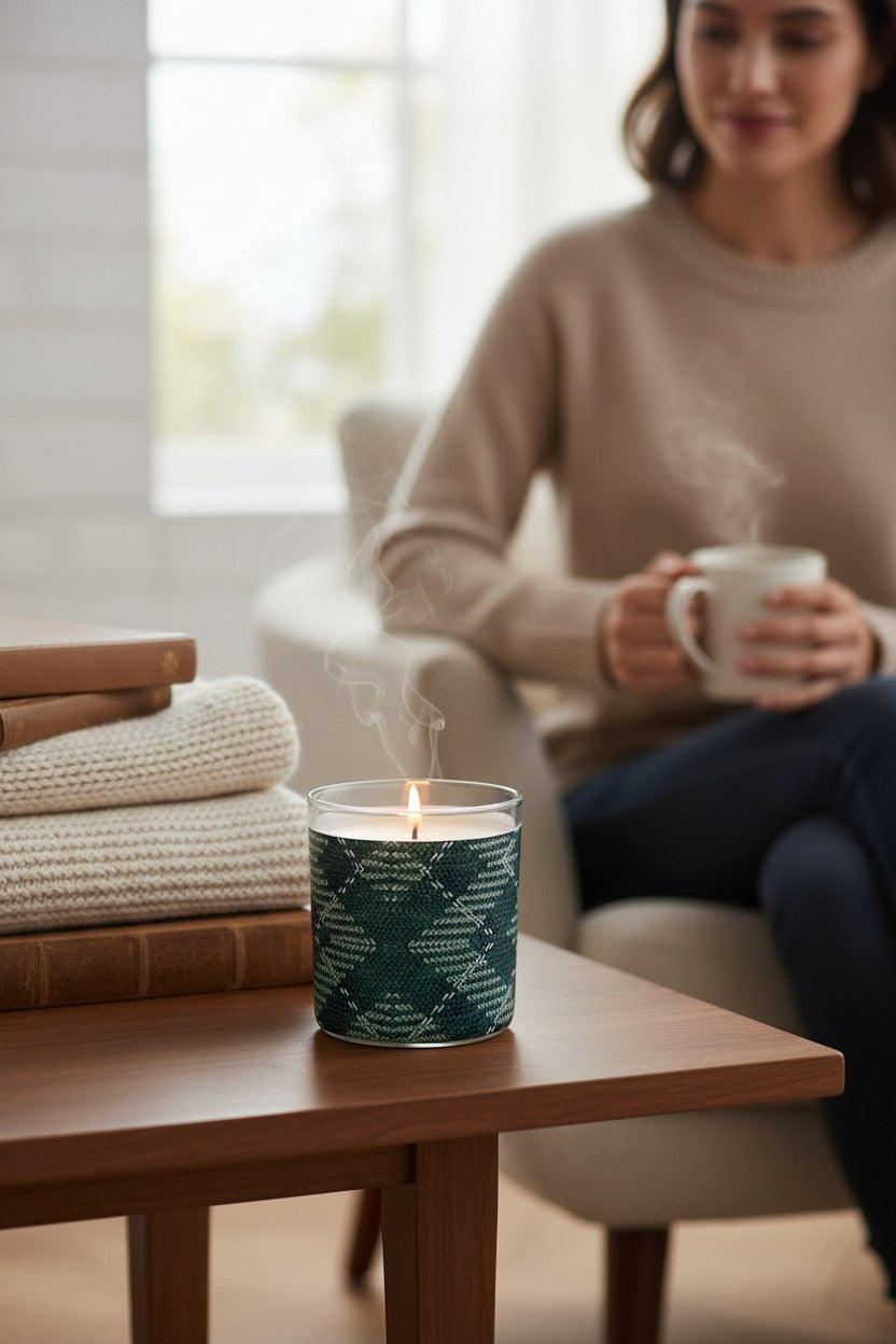 Woolen Winter - Eco-Luxe Scented Candle | Coconut Apricot Wax | Vintage Japanese Textile Artwork Retro Design