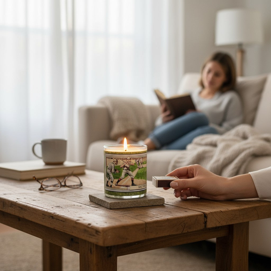 Batter Up! – Eco-Luxe Scented Candle | Coconut Apricot Wax | Vintage Advertising Artwork Retro Design