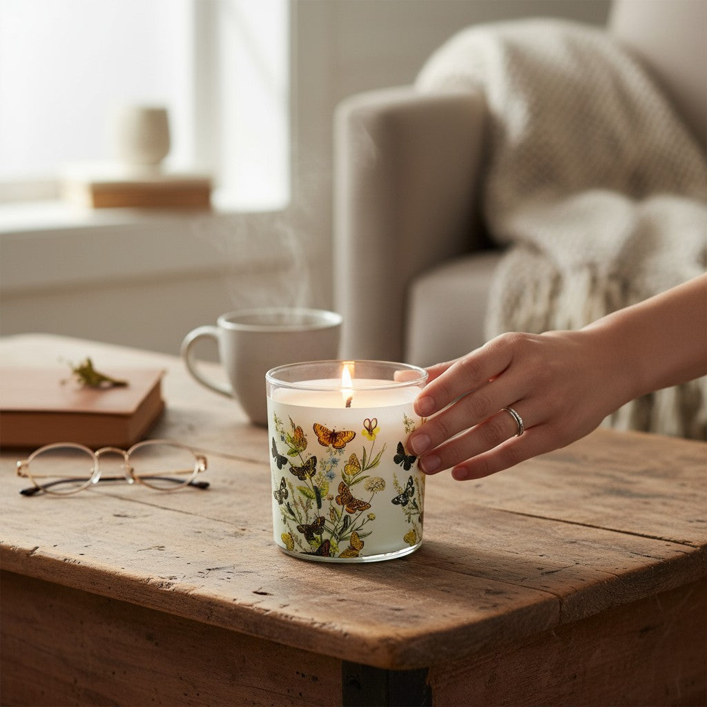 Butterfly Bouquet – Eco-Luxe Scented Candle | Coconut Apricot Wax | Vintage Artwork Retro Design