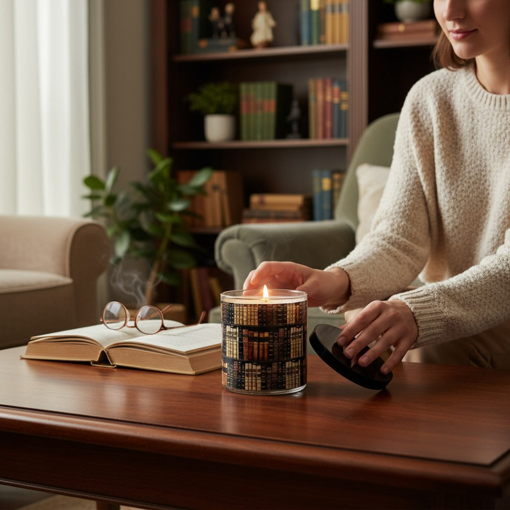 Bookworm– Eco-Luxe Scented Candle | Coconut Apricot Wax | Vintage Photography Artwork Retro Design