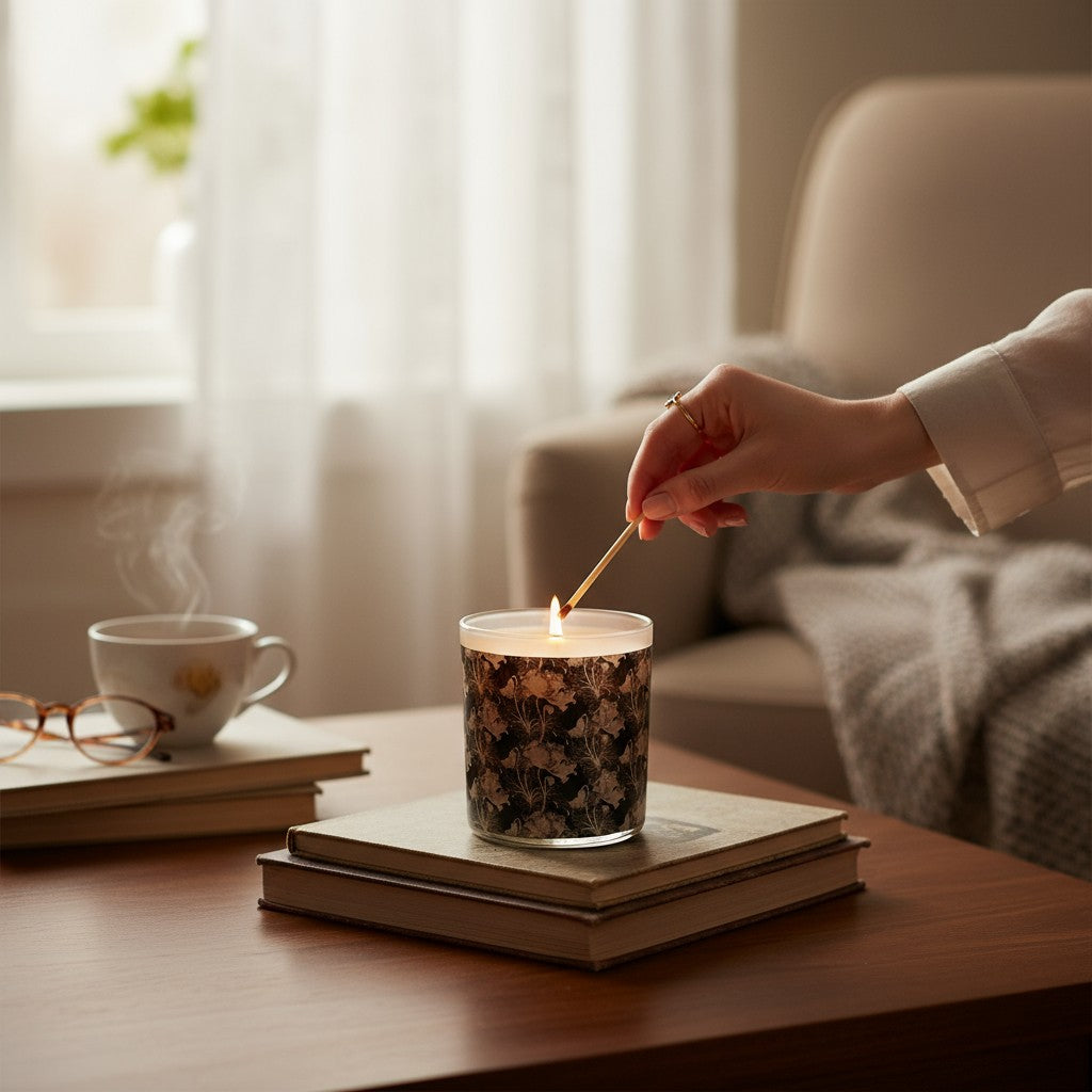 Golden Grove – Eco-Luxe Scented Candle | Coconut Apricot Wax | Vintage Arts & Crafts Artwork Retro Design