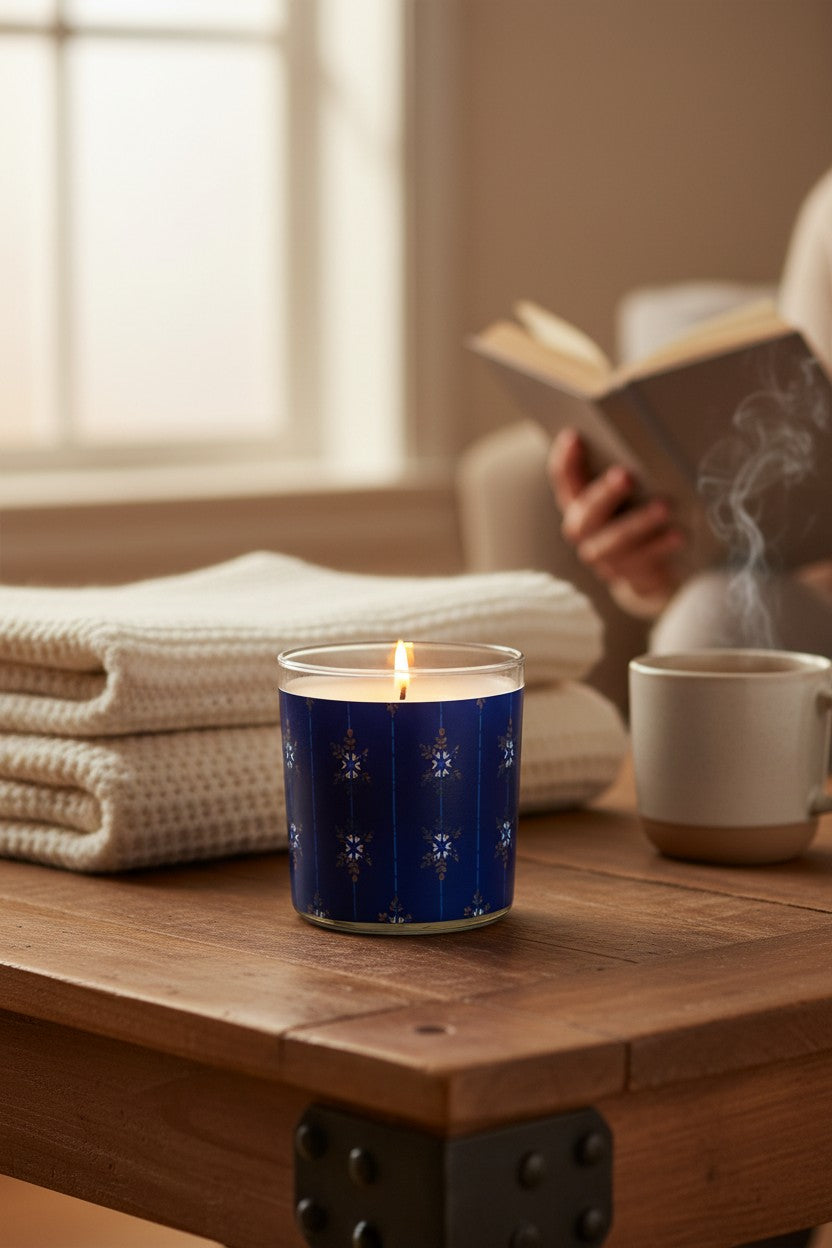 Winter Snowfall - Eco-Luxe Scented Candle | Coconut Apricot Wax | Vintage Japanese Woodblock Print Artwork Retro Design