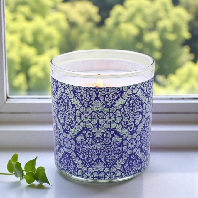 Purple Haze – Eco-Luxe Scented Candle | Coconut Apricot Wax | Vintage Textile Artwork Retro Design